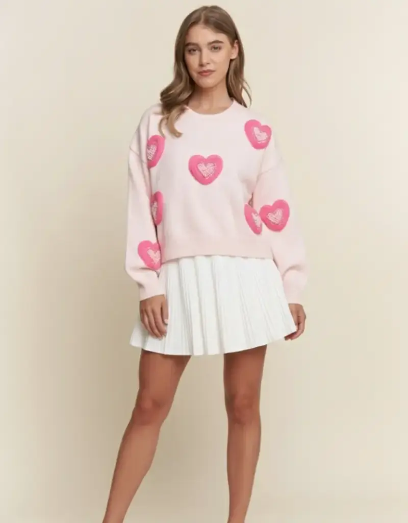 Hearts Pearl Embroidered Sweater