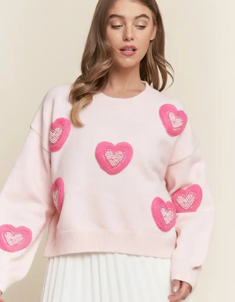 Hearts Pearl Embroidered Sweater