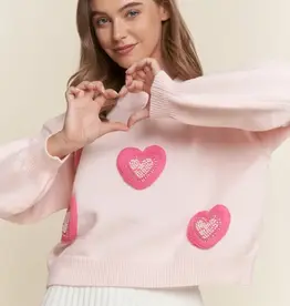 Hearts Pearl Embroidered Sweater