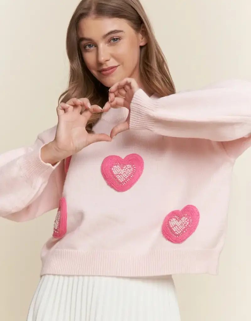 Hearts Pearl Embroidered Sweater