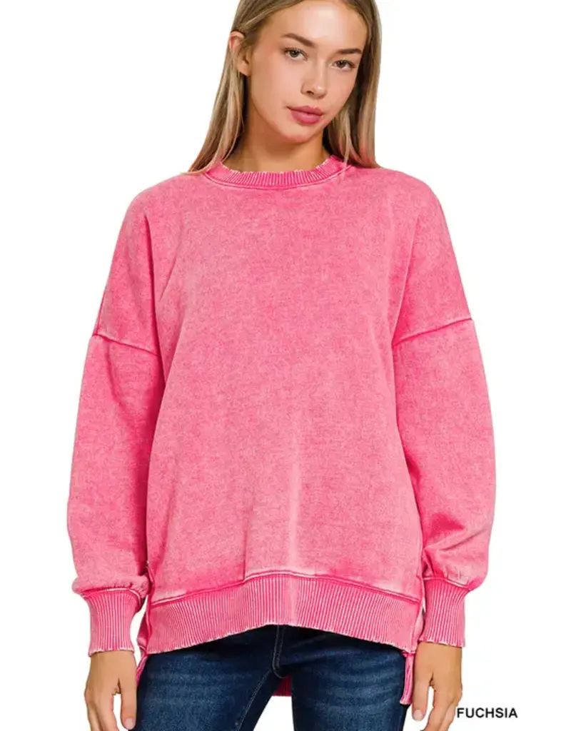 Acid Wash Fleece Hi - Low Hem Pullover