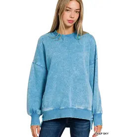 Acid Wash Fleece Hi - Low Hem Pullover