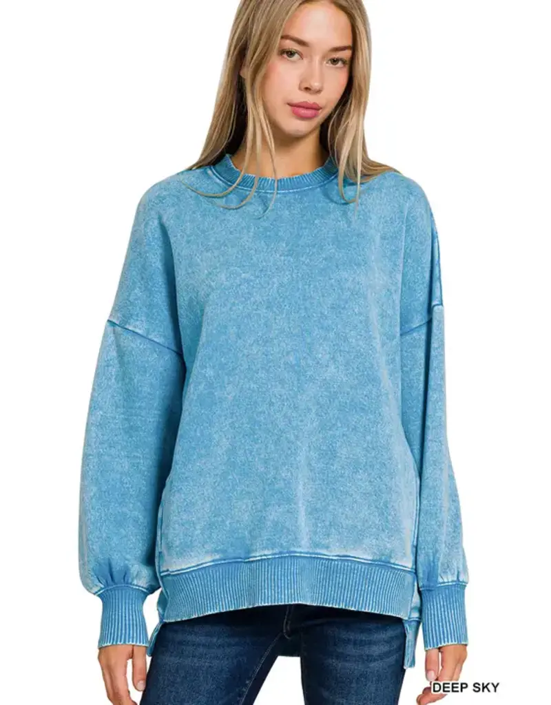 Acid Wash Fleece Hi - Low Hem Pullover