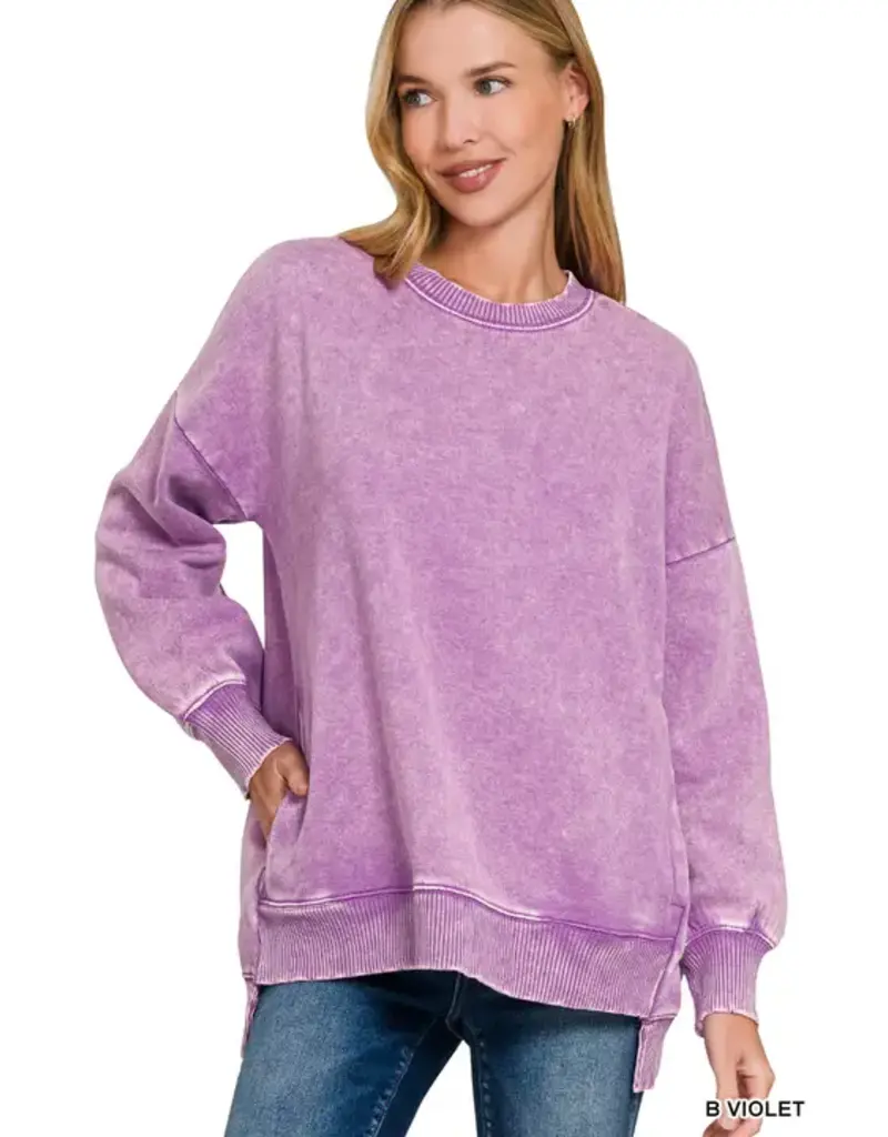 Acid Wash Fleece Hi - Low Hem Pullover