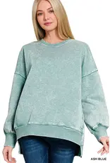 Acid Wash Fleece Hi - Low Hem Pullover