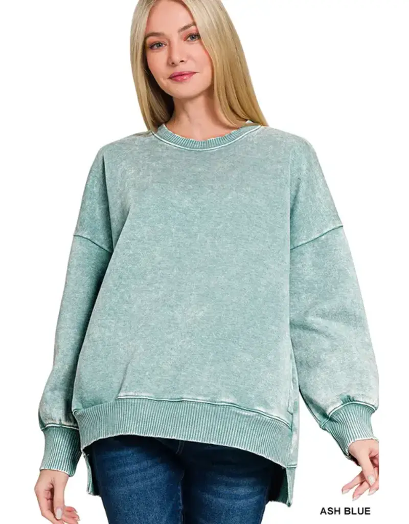 Acid Wash Fleece Hi - Low Hem Pullover