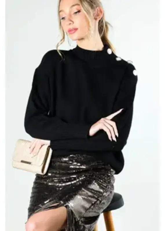 Mock Neck Button Detail Knitted Sweater