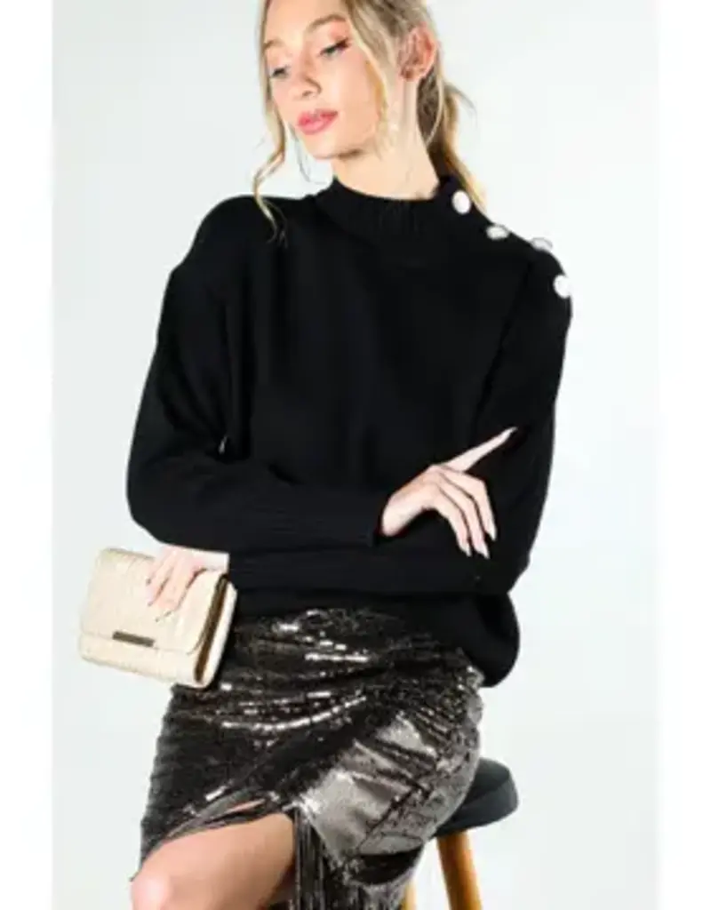 Mock Neck Button Detail Knitted Sweater