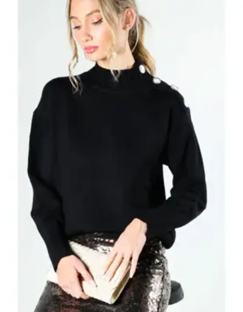 Mock Neck Button Detail Knitted Sweater