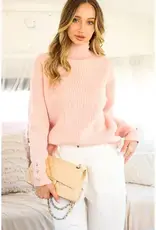 Pearl Button Embellished Detail Rib Knitted Sweater