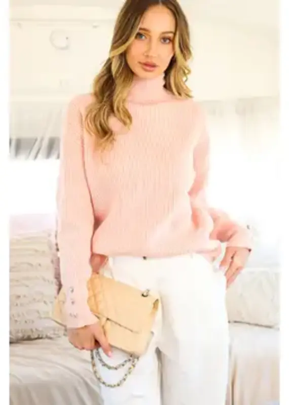 Pearl Button Embellished Detail Rib Knitted Sweater