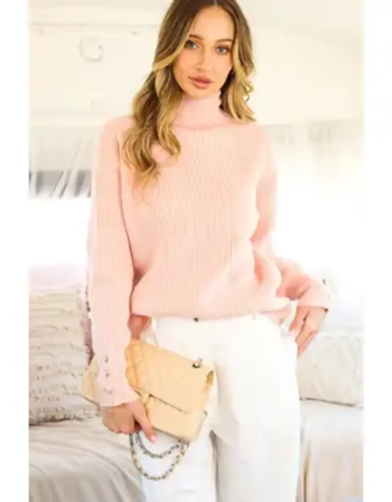 Pearl Button Embellished Detail Rib Knitted Sweater