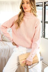 Pearl Button Embellished Detail Rib Knitted Sweater