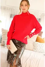 Pearl Button Embellished Detail Rib Knitted Sweater