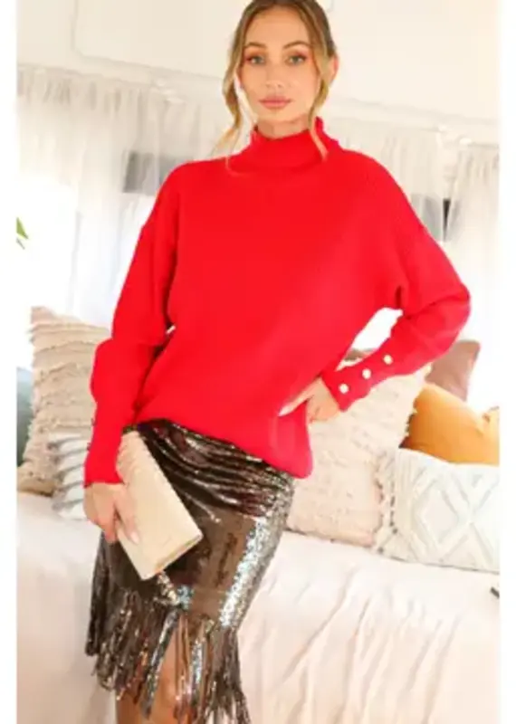 Pearl Button Embellished Detail Rib Knitted Sweater