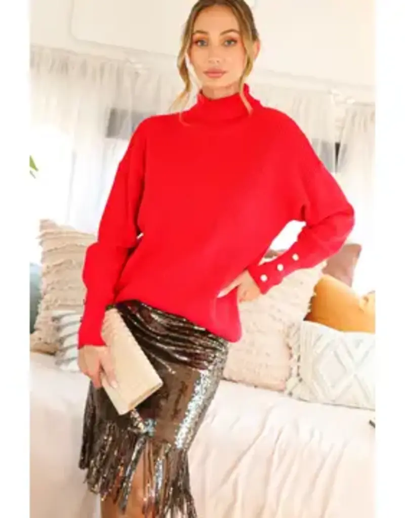 Pearl Button Embellished Detail Rib Knitted Sweater