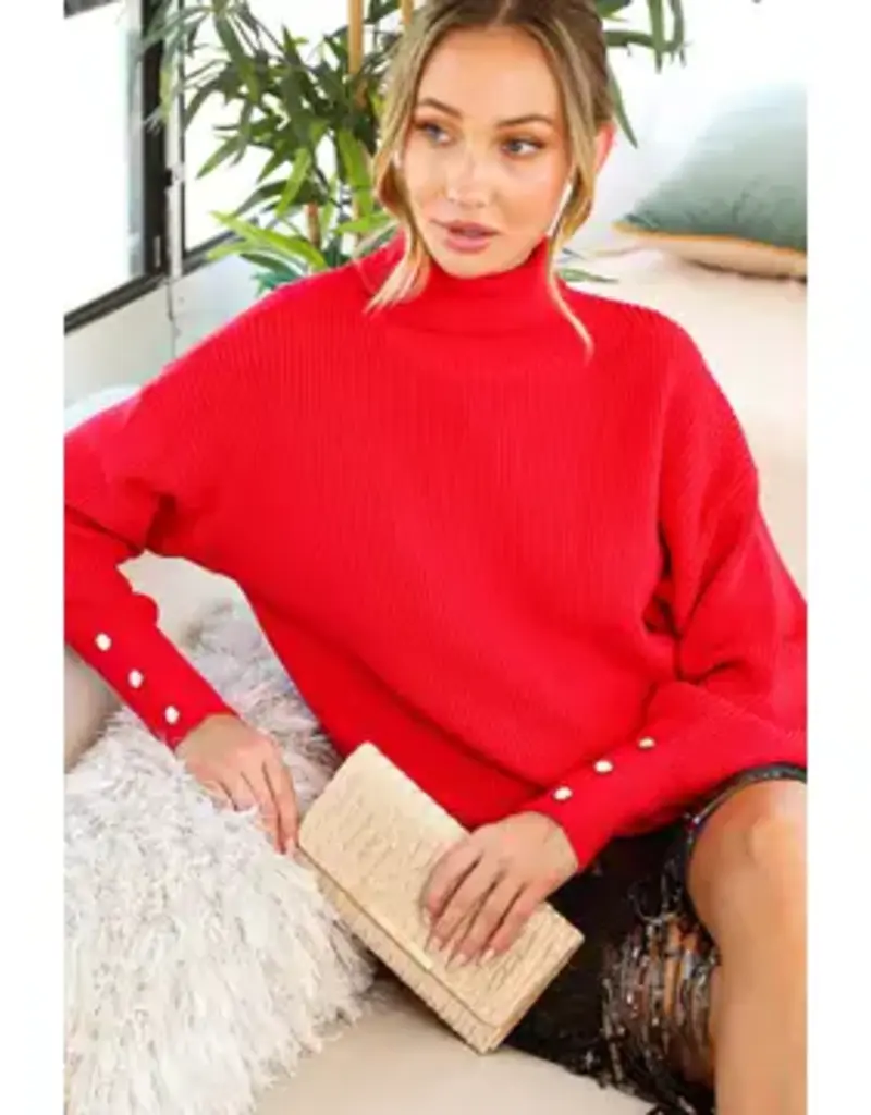 Pearl Button Embellished Detail Rib Knitted Sweater