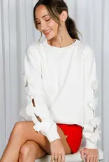 Bow Embellished Long-Sleeve Crew Neck Knit Sweater