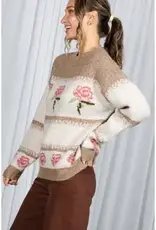 Mocha Romantic Rose Pattern Cozy Knitted Sweater