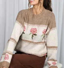 Mocha Romantic Rose Pattern Cozy Knitted Sweater