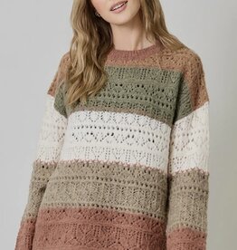 Color Blocked Pointelle Sweater