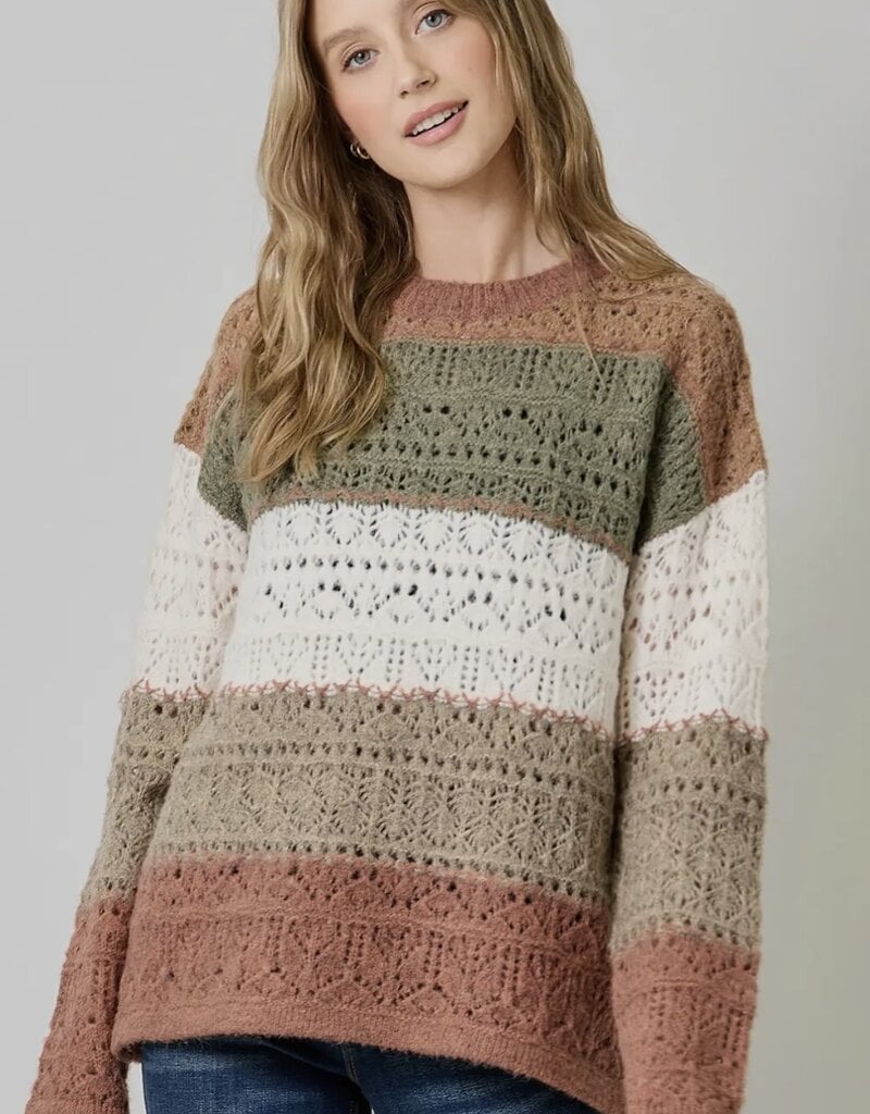 Color Blocked Pointelle Sweater