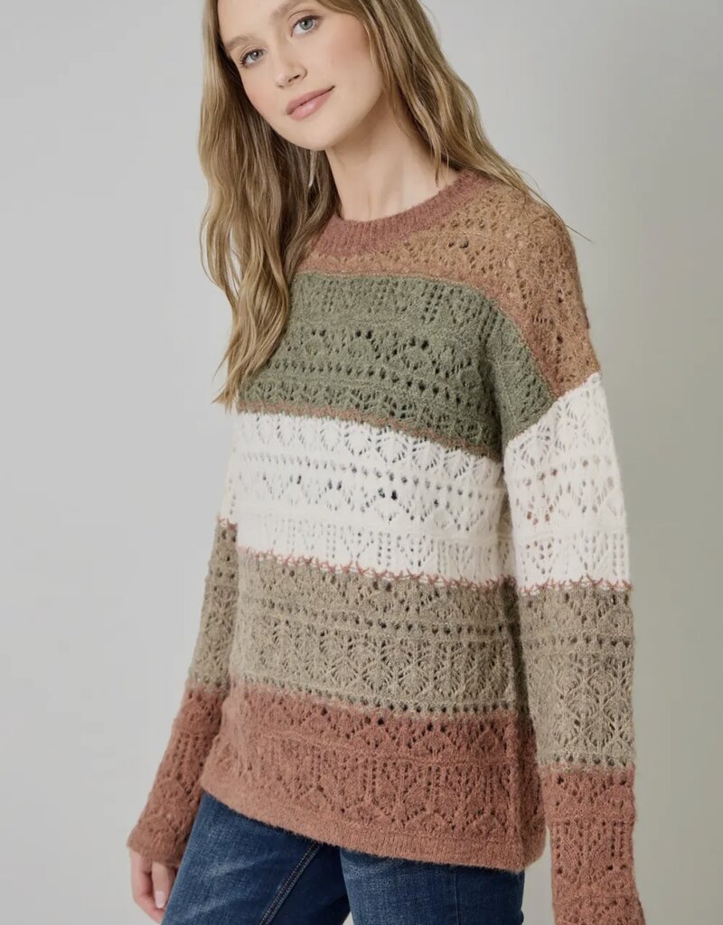 Color Blocked Pointelle Sweater