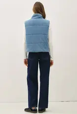 Denim Feel Vintage Washing Zip Up Puffer Vest