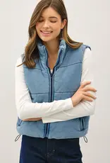 Denim Feel Vintage Washing Zip Up Puffer Vest