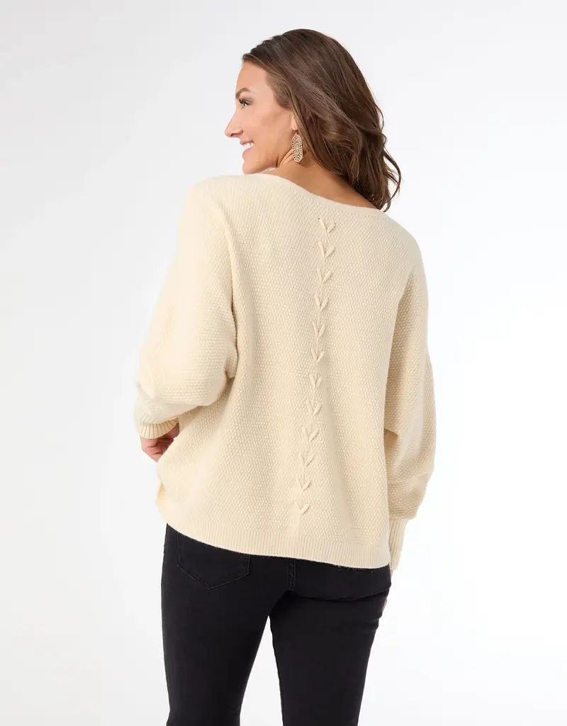 Relaxed Ciana Pullover Sweater with Lattice Back