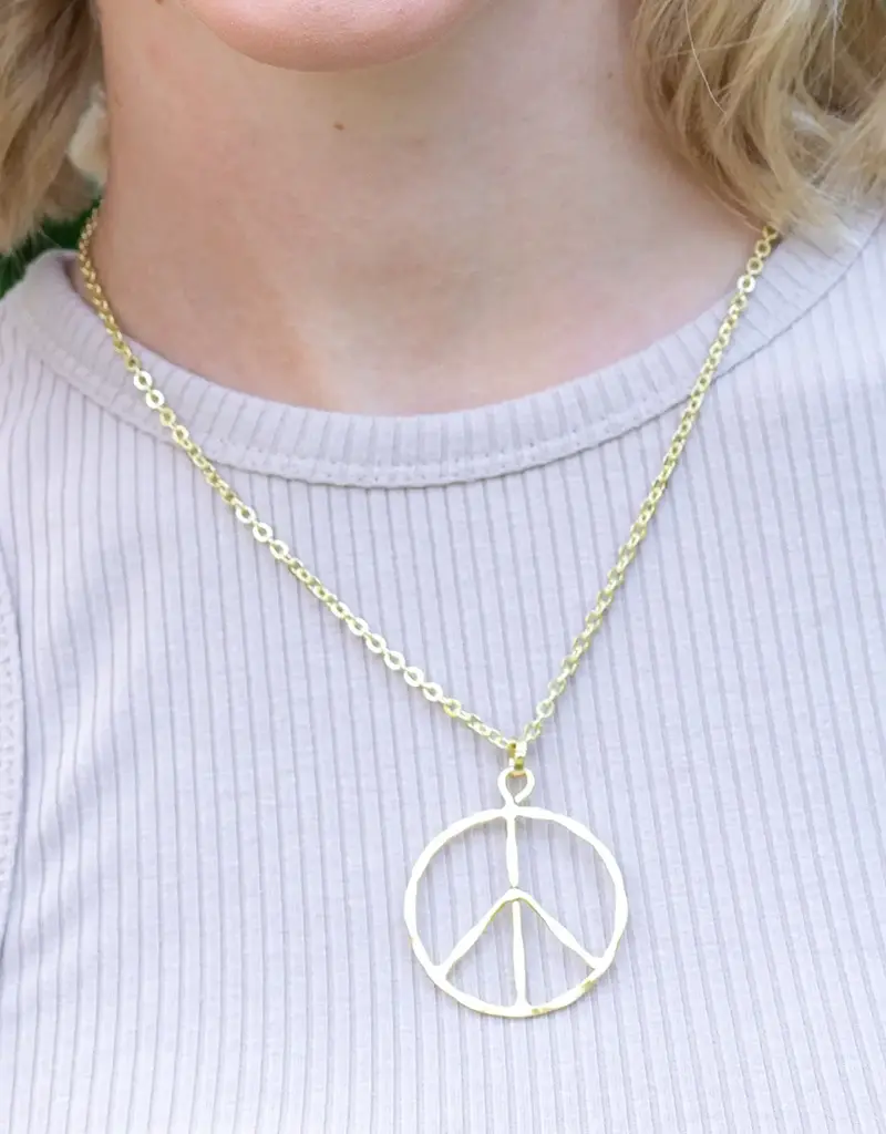 Gold Plated Necklace -  Peace Sign