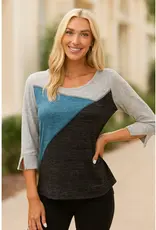 Hacci Colorblock TopWith 3/4 Sleeves