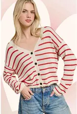 Relaxed Striped Summer V Neck Button Down Cardigan