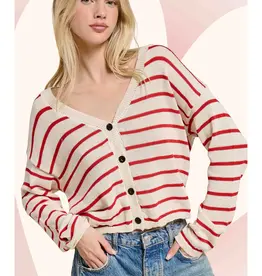 Relaxed Striped Summer V Neck Button Down Cardigan