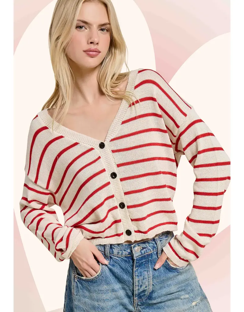 Relaxed Striped Summer V Neck Button Down Cardigan