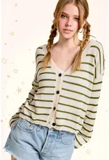 Relaxed Striped Summer V Neck Button Down Cardigan