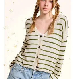 Relaxed Striped Summer V Neck Button Down Cardigan