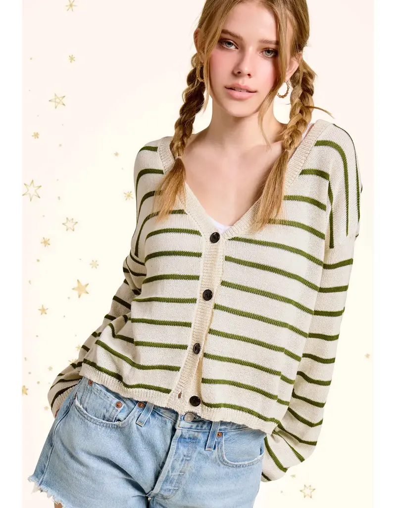 Relaxed Striped Summer V Neck Button Down Cardigan