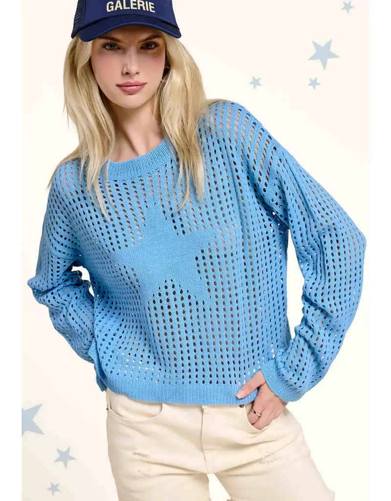 Relaxed Open Knit Hollow Out Star Sweater Pullover
