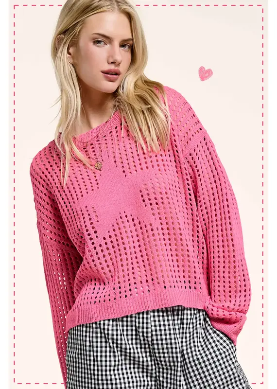 Relaxed Open Knit Hollow Out Star Sweater Pullover