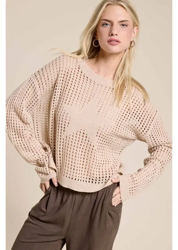 Relaxed Open Knit Hollow Out Star Sweater Pullover