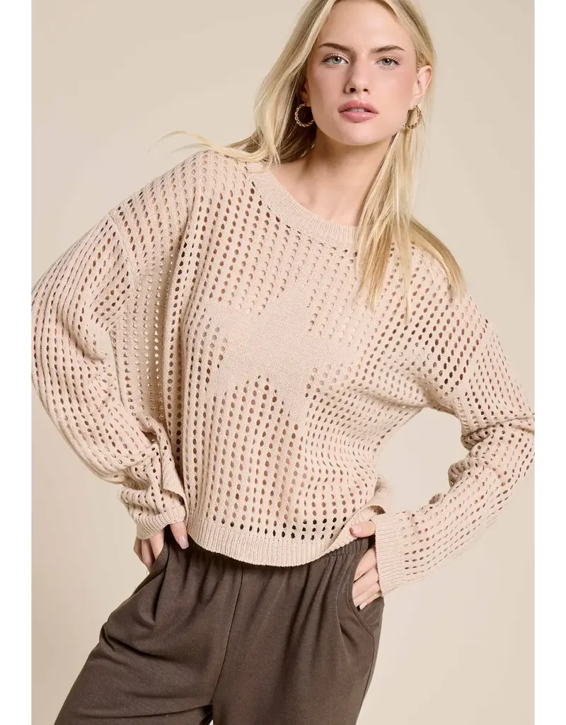 Relaxed Open Knit Hollow Out Star Sweater Pullover