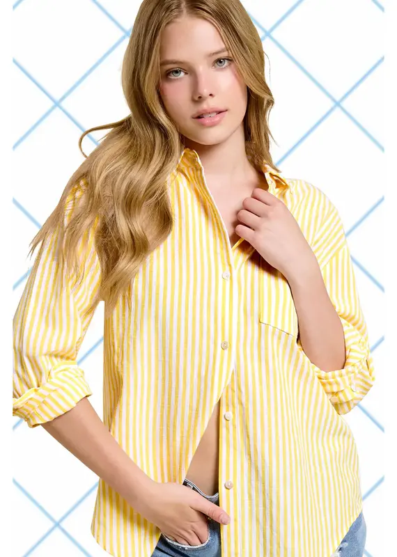 Collared Contrast Stripe Button Down Shirt