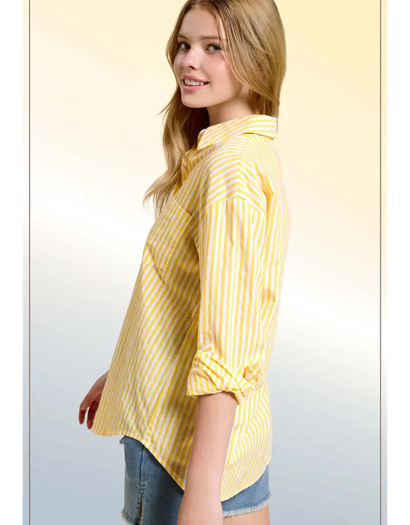 Collared Contrast Stripe Button Down Shirt