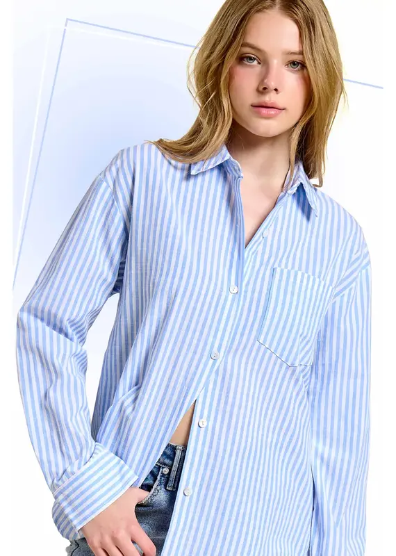 Collared Contrast Stripe Button Down Shirt