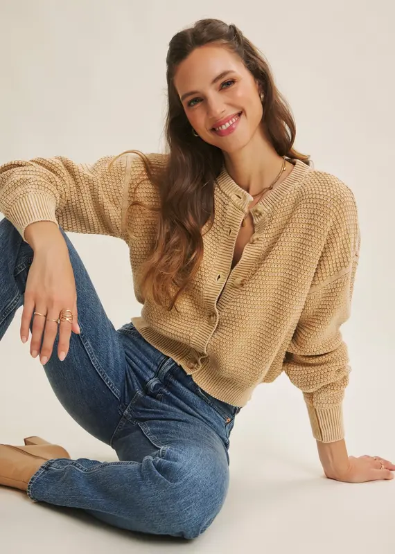 Any Season Mineral-Washed Cable Knit Cardigan
