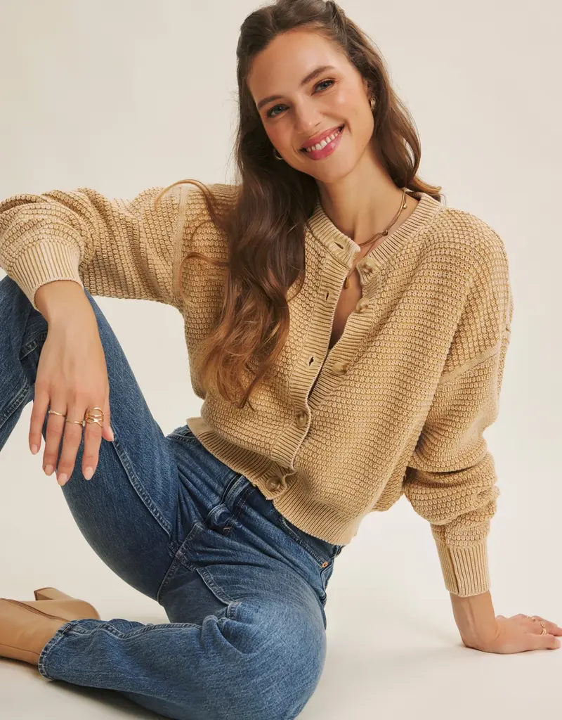 Any Season Mineral-Washed Cable Knit Cardigan
