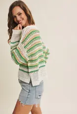 Multi Stripe Loose Fit Crochet Sweater