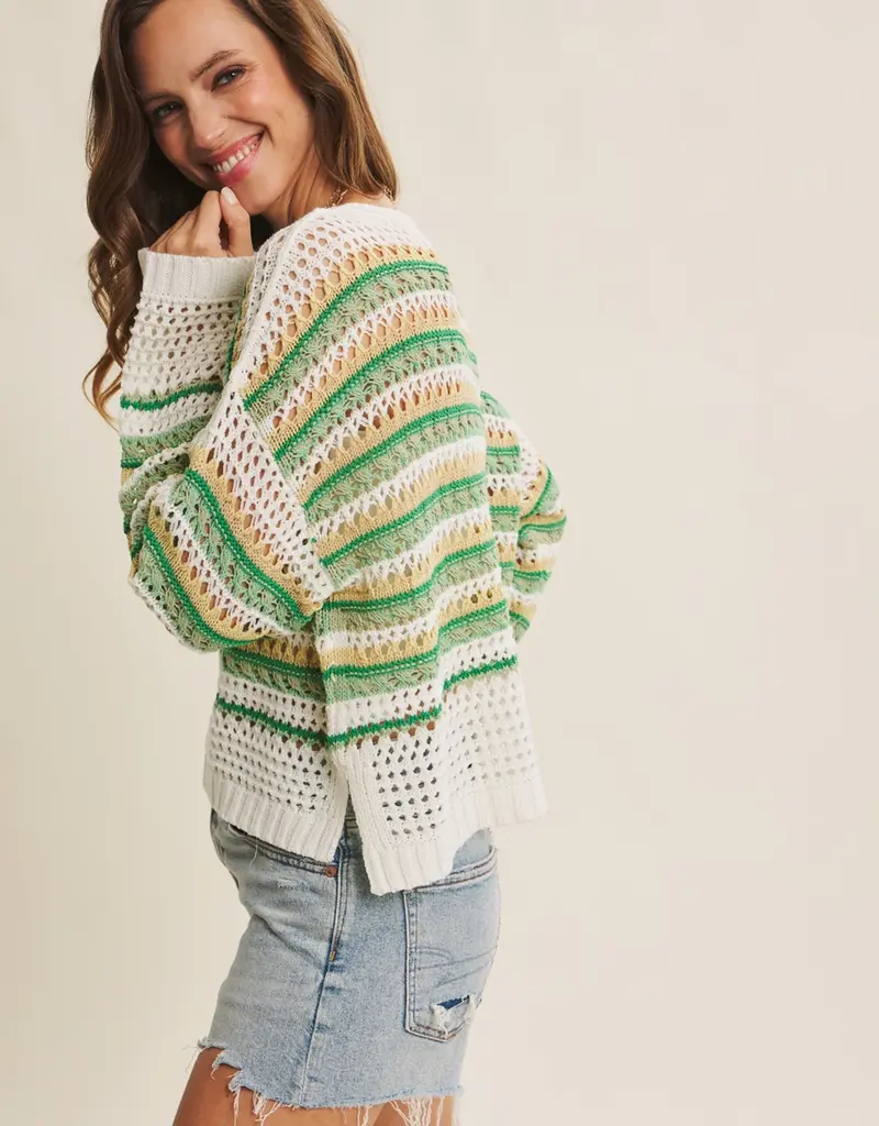 Multi Stripe Loose Fit Crochet Sweater
