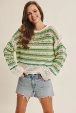 Multi Stripe Loose Fit Crochet Sweater